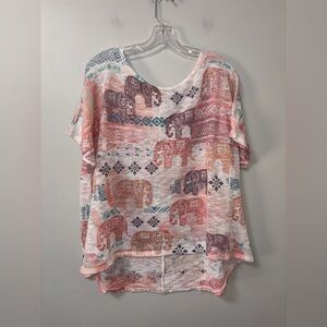 Ladies Code White Geometric Aztec Elephants Sheer Knit Top 2X Women’s Boho